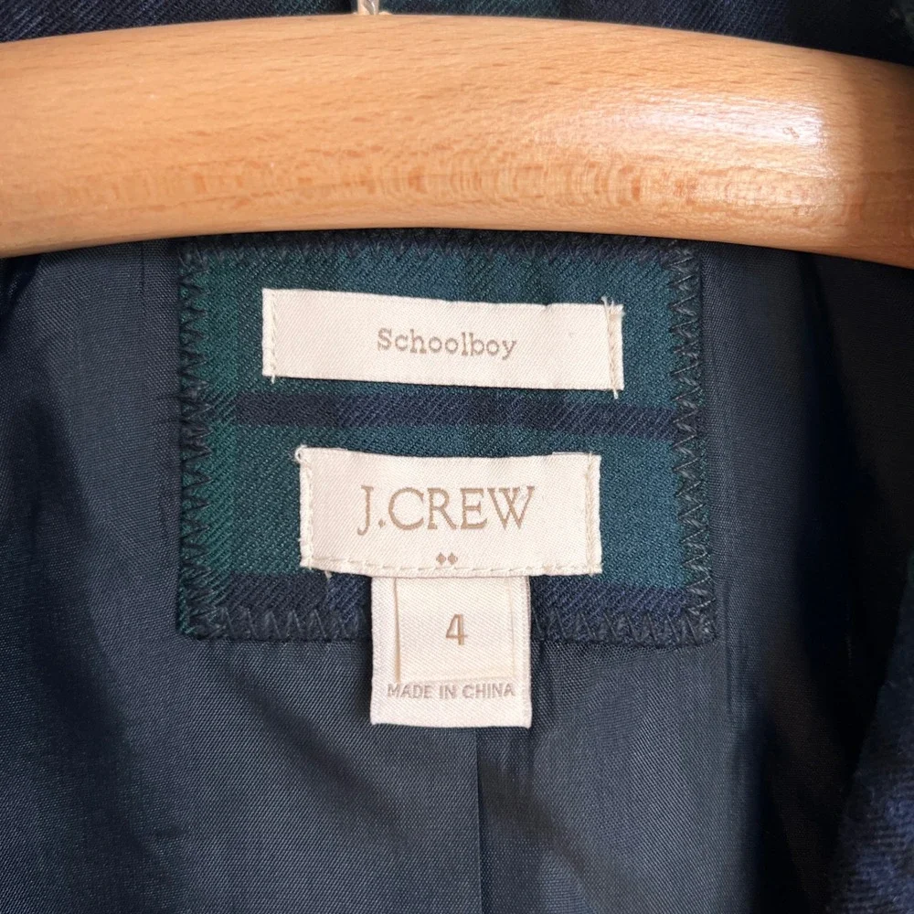J. Crew Schoolboy‎ Blazer Size 4 Black Watch Plaid Navy Green Gold Button Jacket